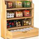 Tlence 4 Tier Wood Tea Bag Organizer, 15"x12.3"x4.5" Vertical Tea Storage Holder, Teabag Station Stand with 9 Plastic Box, Tea Packet Rack with Slide Drawer, Teabag Cabinet Shelf for Sugar and Creamer