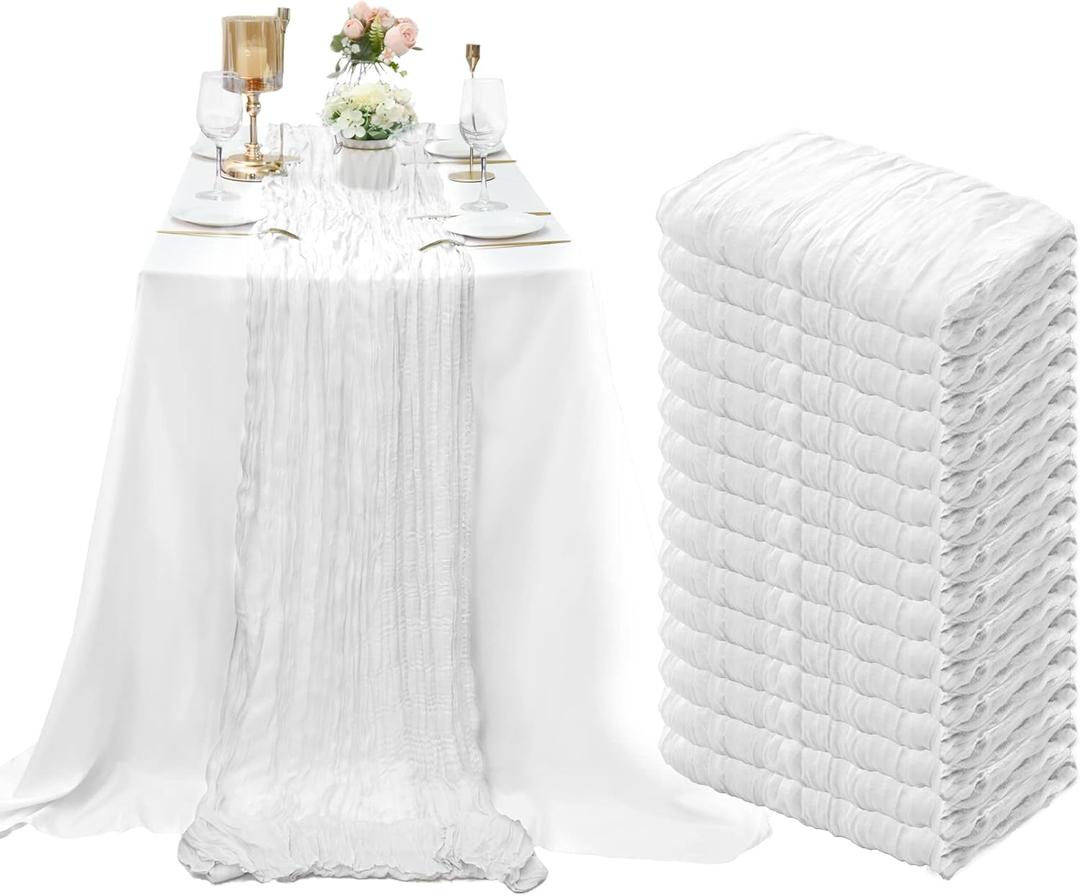 15 Pack Cheesecloth Table Runner 10Ft Gauze Cheese Cloth 35x120 Inch Boho Table Runner Holiday Table Runner Table Cover for Wedding Birthday Party Engagement Baby Bridal Shower Table Dcor(White)