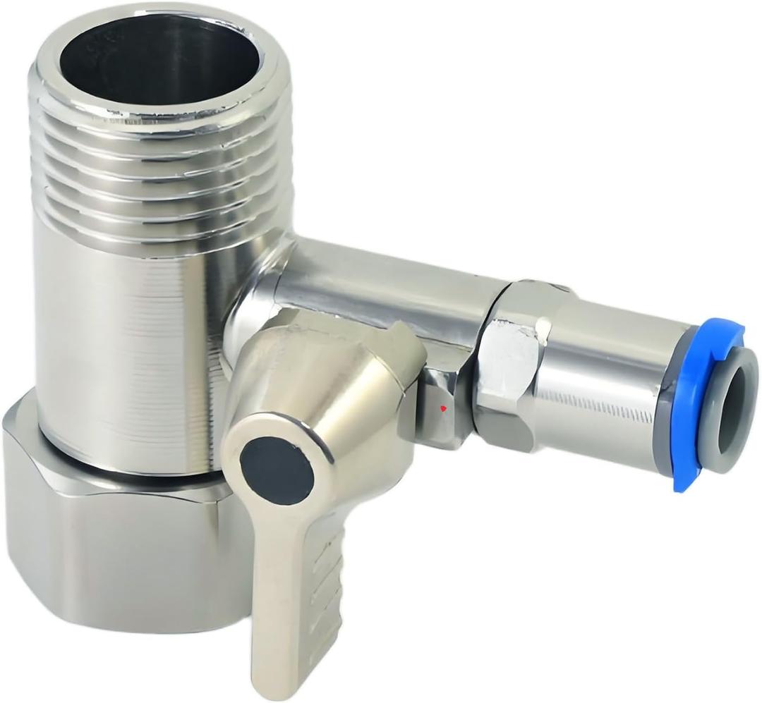 Stainless Steel Water Supply Adapter 1/2" x 1/2" x1/4" Tee Stop Valve  ideal for RO (Reverse Osmosis) water filters, coffee brewers, ice makers, and PE water line splitters in refrigerator systems.