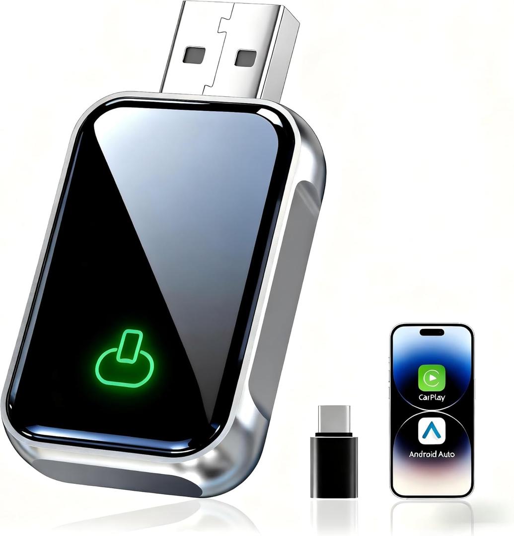 Wireless CarPlay Adapter for Apple iPhone & Android Auto - 2-in-1 Fast & Stable Mini CarPlay Adapter Convert Wired to Wireless, Plug & Play, Auto-Connect, No Delay, BT 5.4, 2.4G/5G WiFi (Silver)