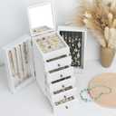 Meangood White Jewelry Box Wood for Women, 6-Layer Large Organizer Box with Mirror & 5 Drawers for Rings, Earrings, Necklaces, White