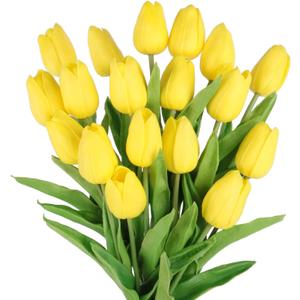 Beferr Tulips Artificial Flowers 18Pcs Faux Tulip Real Touch Tulip Fake Flowers Bouquets Arrangements for Mothers Day Spring Easter Home Wedding Table Decor Yellow