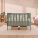 Dream On Me Synergy 5-in-1 Convertible Full-Size Baby Crib with Toddler, Day & Full Bed Conversion in Meadow Green, GreenGuard Gold & BSA, 3 Mattress Heights, Sustainable Pinewood (EXP 10/04/26)