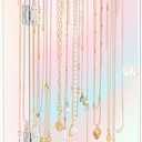 Cirhy Iridescent Acrylic Necklace Holder, Necklace Organizer with 24 Rotatable Hooks, Rainbow Jewelry Organizer Display Box with Velvet Tray for Long Necklaces Pendant Bracelets Rings Earrings