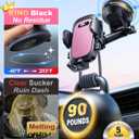 YRU True Military-Grade [360° Rotation Suction] 2026 Ultimate Car Phone Holder Mount 【90+LBS Safest Strongest & Patent Certs】 Dashboard Windshield Vent for iPhone 17 16 Pro Max Samsung, Pale Pink