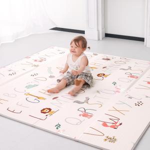 Baby Play Mat 59x71 Inch, 2 in 1 Fabric & XPE Dual-Sided Design Foldable Play Mats for Babies and Toddlers, Waterproof & Anti-Slip Portable Foam Crawling Mat for Floor with Travel Bag
