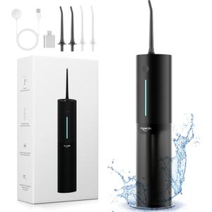 Cordless Water Flosser, Rechargeable Water Dental Flosser Pick for Teeth, IPX7 Waterproof Electric Water Dental Flosser, 3 Modes 4 Replaceable Jet Tips, Oral Irrigator for Home Travel (Black)