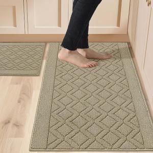 COSY HOMEER 48x20 Inch/30X20 Inch Kitchen Rug Mats Made of 100% Polypropylene 2 Pieces Soft Kitchen Mat Specialized in Anti Slippery and Machine Washable for Home Kitchen,Beige (20"x30"+20"x48")