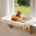 Cloud-Cuddle Cat Perch for Window Sill with Bolster, Natural Wood & Metal Frame Cat Window Seat for Large Cats, Easy to Adjust Zipper Cushion Pet Bed for Windowsill (Large)