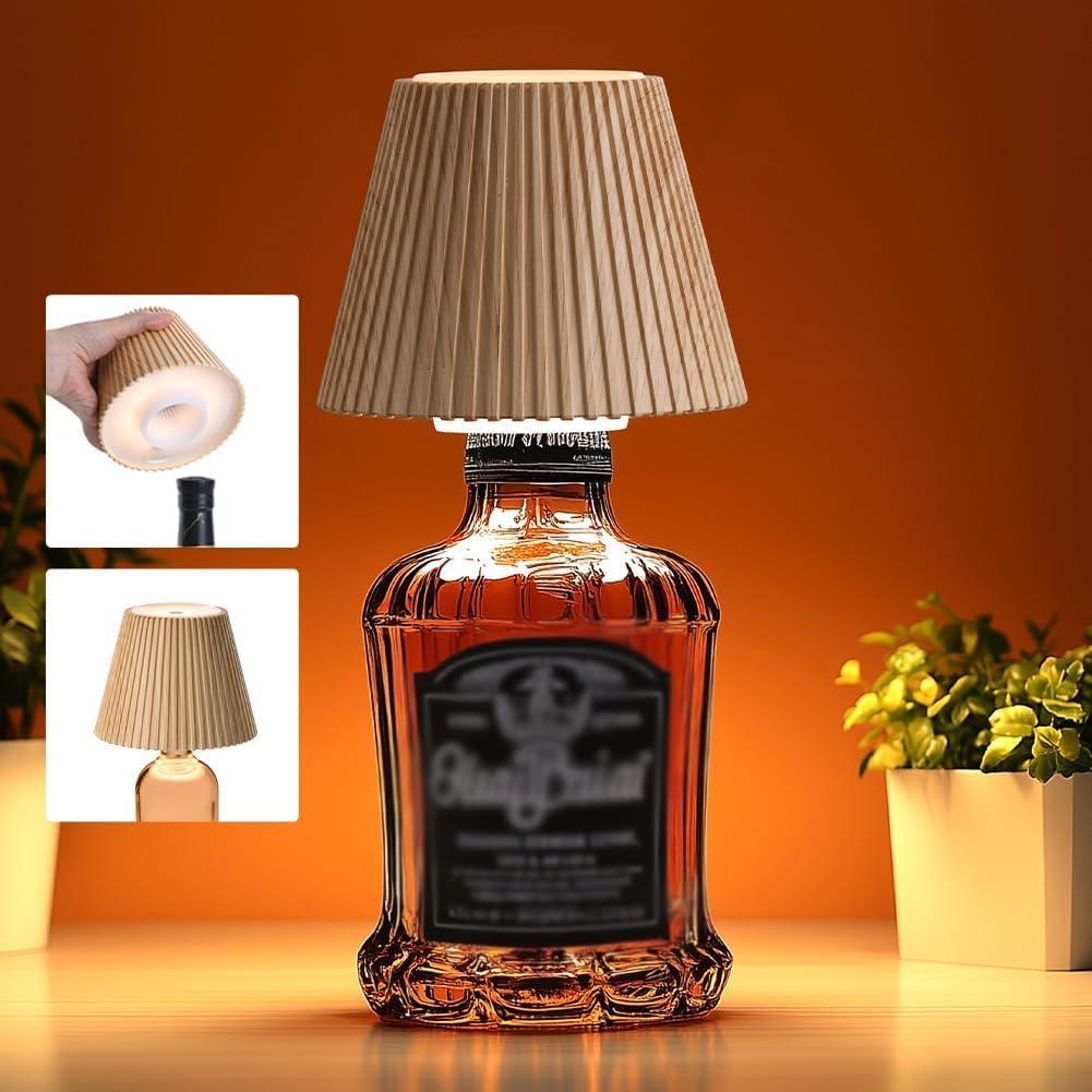 WILIT Wireless Bottle Lamp Shades for Table Lamps, 3 Level Brightness Bar Lights for Home Bar, Rechargeable Cordless Lamp for Bedroom Bar&Restaurant, Modern Wine Bottle Light, Gifts for Women (1pc-Natural Wood Grain)