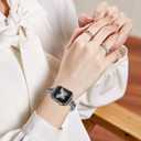 Work for Bling Apple Watch Band Women 44mm, Jewelry Bracelet Bands Metal Strap Sparkly Stainless steel Wristbands with Diamond Rhinestone Case for iWatch SE Series 6/5/4 Black