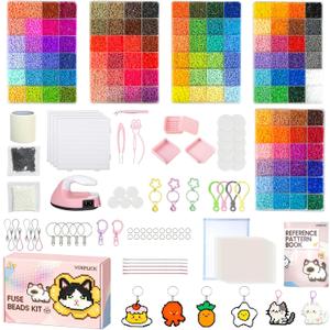 Fuse Beads Kit-120 Colors 62000 2.6mm-Easy DIY, Built-in Iron | DIY Crafts Supplies for Women, Great Supplies for Fuse Beads Artist, Art Decorations for Room, Ideal Gift,Pixel Art (Advanced Version)