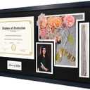 Graduation Shadow Box Frame for 8.5x11 Diploma & 4x6 Photo with Graduation Cap & Tassel Holder Class of 2024 2025 Wood Display Case Black over White Mat