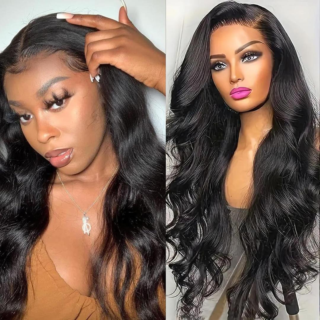 13x4 Body Wave Lace Front Wigs Pre Plucked Pre Cut 180% Density Glueless Wigs Natural Looking Synthetic Heat Resistant Fiber Wig for Daily Party Use (26 Inch)
