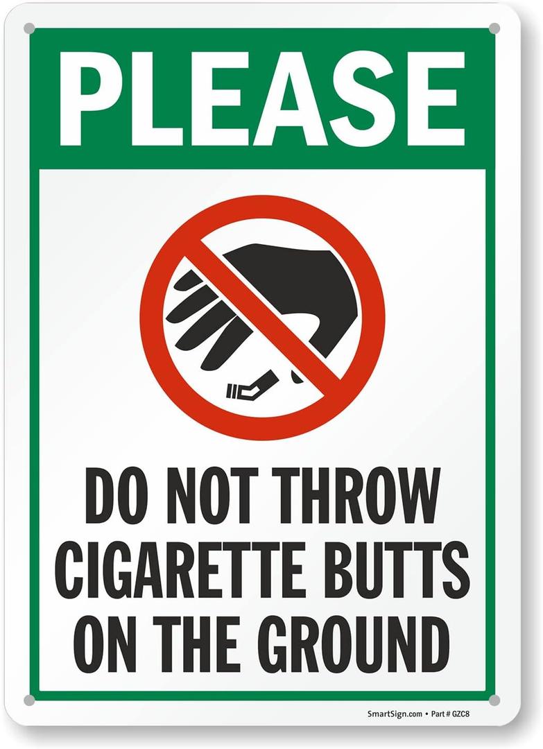 SmartSign Please Do Not Throw Cigarette Butts On The Ground Sign Metal, 40 mil Laminated Rustproof Aluminum, Multicolor, 14 x 10 inch Made in USA