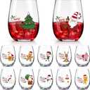 Singhoow 12 Pcs Christmas Drink Cooler Glasses Bulk 12 oz Merry Xmas Stemless Drink CoolerGlass Funny Tree Santa Snowman Drinking Cups Xmas Party Gift for Family Friends Party Event(Christmas)