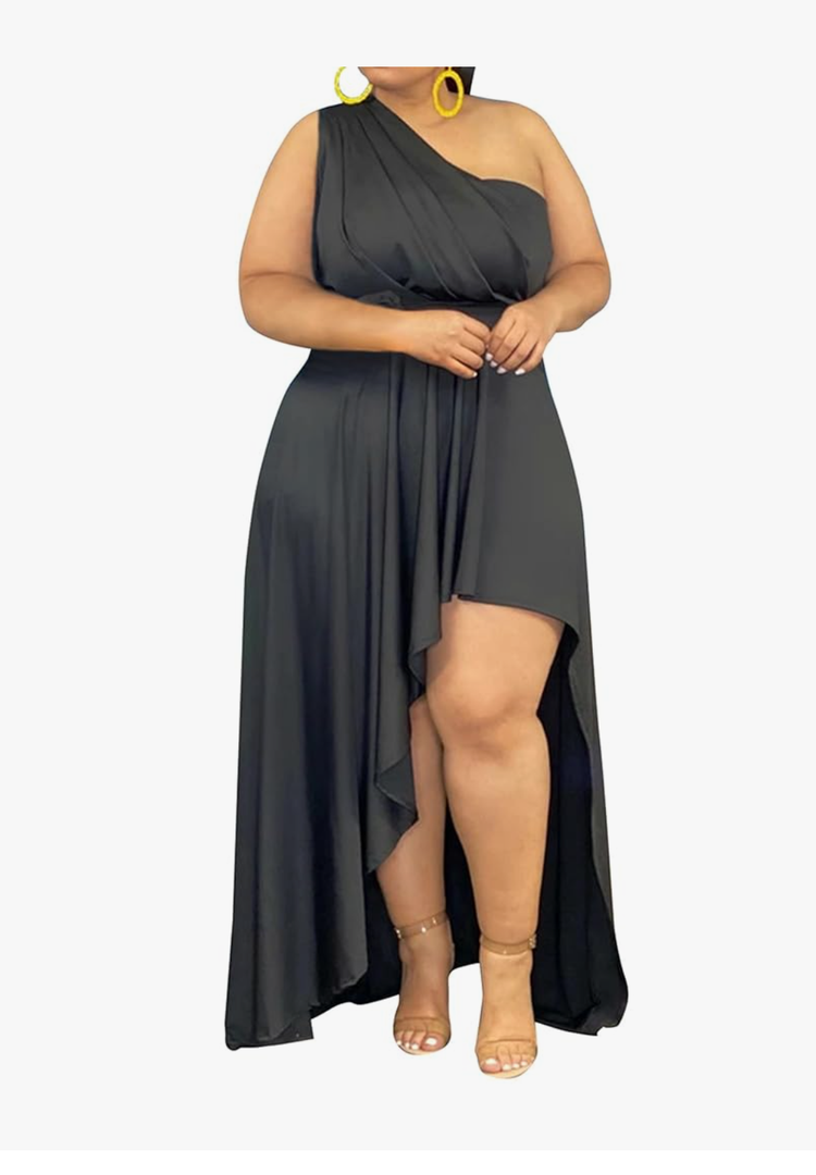 Ekaliy Women's Plus Size One Shoulder Dress Sexy High Low Irregular Hem Flowy Party Cocktail Maxi Dress
, size -XXL