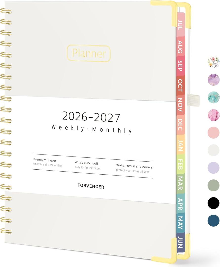 Forvencer Academic Planner 2026-2027, Hardcover Calendar Planner Weekly & Monthly, July 2026 - June 2027, 8.5" x 11", Daily Agenda with Tabs, College School Organizer for Student Teacher, Beige
