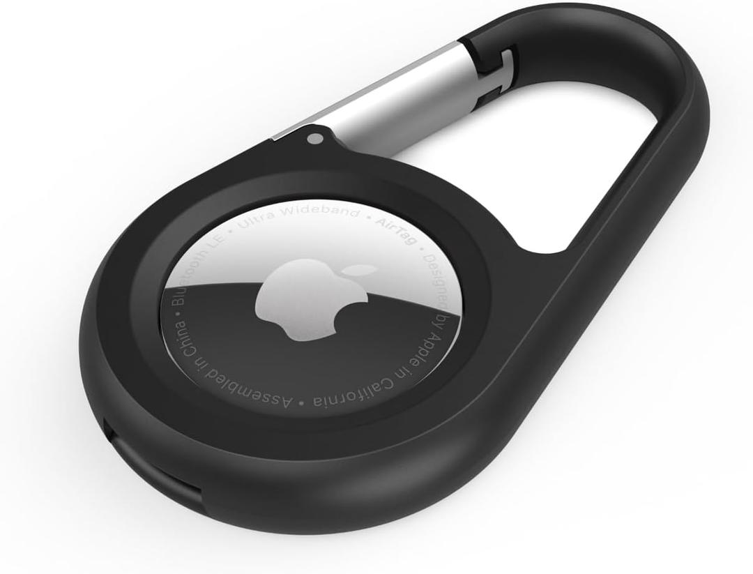 Belkin Apple AirTag Secure Holder with Carabiner - Durable Scratch Resistant Case With Open Face & Raised Edges - Protective AirTag Keychain Accessory For Keys, Pets, Luggage & More - Black (Single)