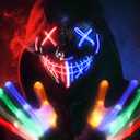 STONCH Halloween Glow Mask Skeleton Gloves Set, 3 Modes Light Up Scary LED Mask with LED Glow Gloves, Halloween Costumes glow purge Masks