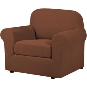 H.VERSAILTEX 2-Piece Armchair Cover Slipcovers with Arms - Sofa Slipcover for Chair Width Up to 47 Inch, Anti-Slip Rich Stretch Knitted Jacquard Fabric Small Checks (Caramel)