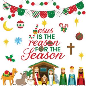 Containlol Christmas Nativity Bulletin Board Set Christian Religious Christmas Classroom Decorations Jesus is The Reason for The Season Bulletin Board Cutouts for Winter Holiday Sunday School Church
