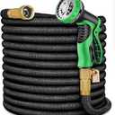 Expandable Garden Hose 150 ft., Lightweight Flexible Water Hose with Durable Collapsible Latex Core & Solid Brass Fittings, 150ft Retractable Stretch Hose, Black (Nozzle Not Included)