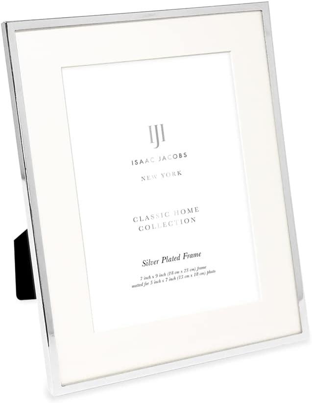 Isaac Jacobs 7x9 (Matted 5x7) Silver Metal Picture Frame, Classic Metal Photo Frame Made For Tabletop & Hanging Display, Home and Office Dcor, Photo Gallery and Wall Art (7x9 (Matted 5x7), Silver)