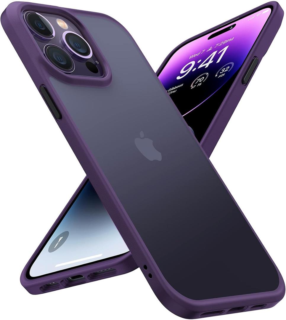 TORRAS Shockproof Designed for iPhone 14 Pro Case, [Military-Grade Drop Tested] Translucent Matte Hard Back with Silicone Slim Protective Anti-Fingerprint Anti-Scratch Phone Case Guardian 2022, Purple
