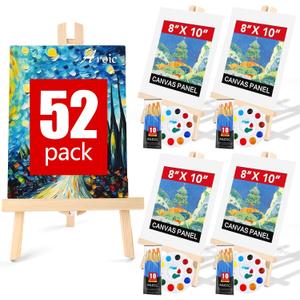 AROIC 52 PCS Canvas and Easel SetPainting Set with Easels, 4 Wood Easels,40 Brushes with Nylon Brush Head,4 Drawing Boardart and 4 Palette, Painting Supplies kit for Adults to Painting Party