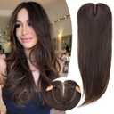 Dark Brown with Caramel Highlights Hair Toppers for Women with Thinning 3D 360 Cover Clip in Wispy Bangs Upgraded Adjustable Bandage 24 Inch Long Layered