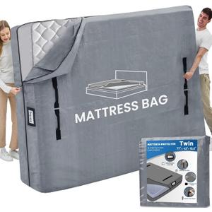 Mattress Bags for Moving and Storage, BETU Twin Mattress Protector Waterproof Mattress Cover with 8 Heavy Duty Handles and Zipper Extra Thick Moving Supplies for Dorm Bed Reusable (77x42x13.5 Grey)