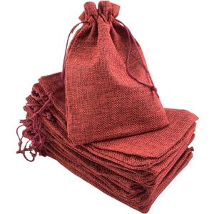 Palmhomee Pack of 25 Burlap Gift Bags with Drawstring Linen Jewelry Pouches Wedding Hessian Jute Bags for Birthday Jewelry and Treat Pouches Party Wedding Favors Gift Art and DIY Craft (6x8 Inch, (Burgundy)