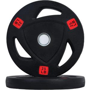 Olympic Cast Iron 2-Inch Weight Plate for Strength Training & Weightlifting, Rubber Coate Style, Multiple Weights