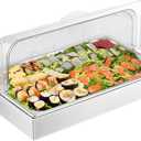 VEVOR Countertop Food Serving Display Container, 1 x 1 Pan Stainless Steel Food Serving Tray, Buffet Condiment Dispenser Display Rack with Clear Lid & 3 Ice Trays, for Restaurant Hotel Kitchen Party