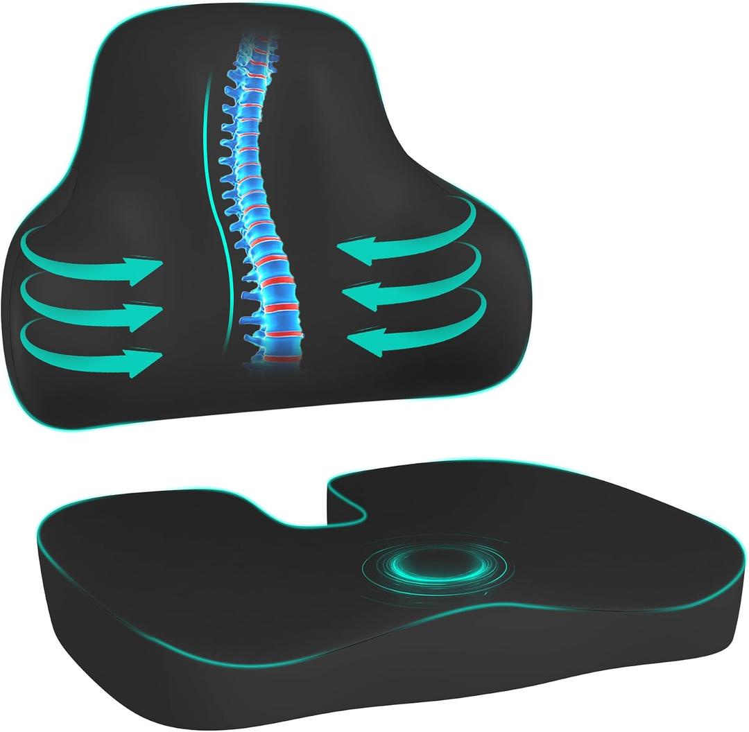 Cushion and Lumbar Support Pillow, Relief Pressure Seat Cusion for Office Chairs & Car Seat, Ergonomic Design Cusion for Tailbone Pain Relief, Sciatica & Back Support