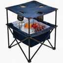 Portable Outdoor Folding Camping Table with 4 Cup Holders & Cooler Compartment, Waterproof Picnic Table for Picnic, BBQ, Beach, Hiking (Navy Blue), 1 PCS