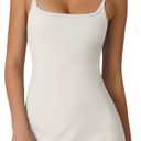 QINSEN Womens Spaghetti Strap Tennis Dress with Shorts Workout Side Slit Active Golf Dresses (White, XL)