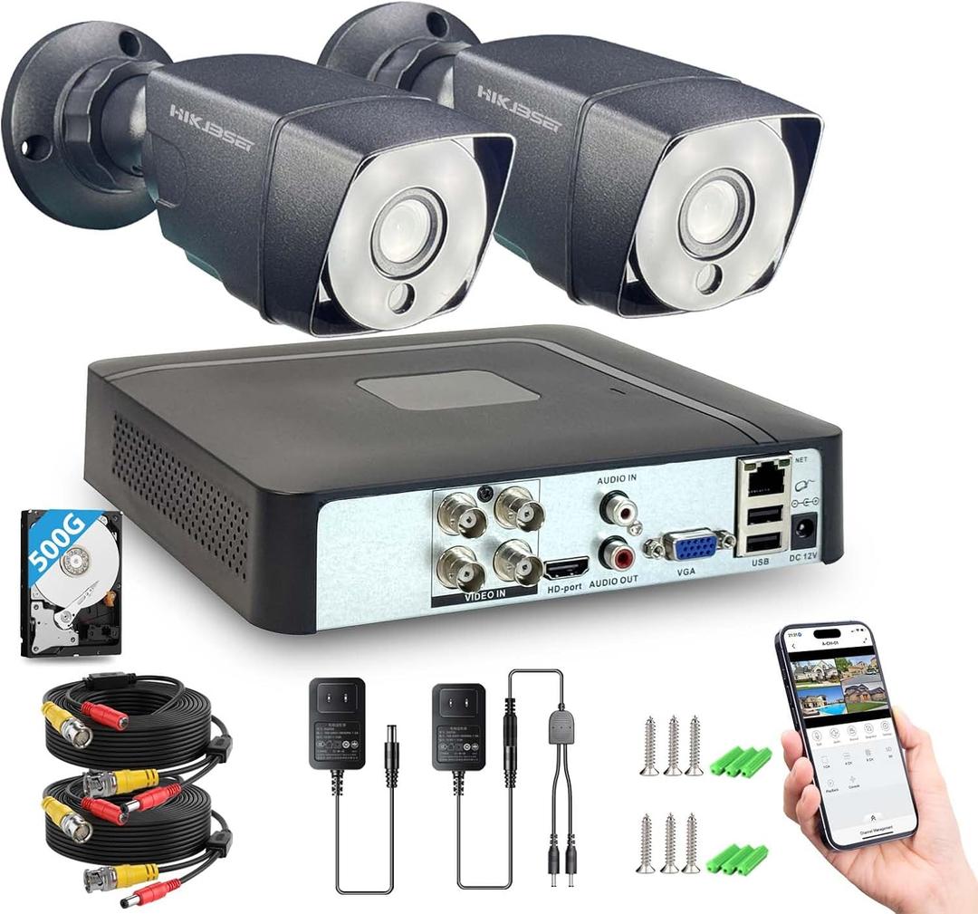 4CH 1080P Wired Security Camera System, CCTV DVR w/500GB HDD, 2 x Home Surveillance IP66 Waterproof Metal Security Cameras with Motion Detection, Remote Access, 24-7 Recording