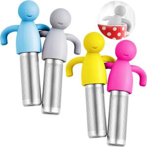 Hicarer 4 Pieces Tea Infuser for Loose Tea Cute Fine Mesh Tea Strainer Stainless Steel Tea Filter Ball Tea Diffuser Steeper for Teacups Teapots (Gray,Blue,Rose Red,Yellow)