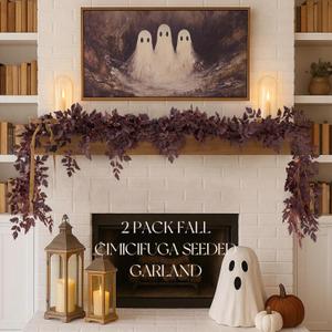 Fall Decorations for Home - Fall Decor - Fall Deals Set of 2 6 Ft Plum Cimicifuga Seeded Garlands - Neutral Faux Leaves Garland for Table Mantel - Autumn Halloween Clearance Decoration for Indoor
