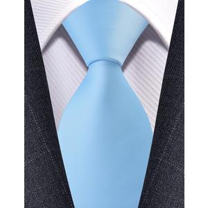 Tastion Solid Color Necktie and Pocket Square with Tie Clip Sets for men, Sky Blue