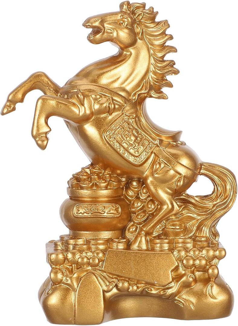 Veemoon Chinese New Year Horse Statue, Horse Statue 2026 Golden Feng Shui Animal Figurine Vintage Resin Standing Sculpture S for Office Home Store Decorations Party Favor 3. 42x1. 97x1. 18in