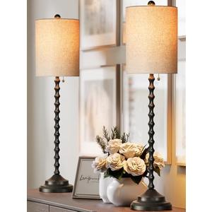 Buffet Lamps, Table Lamps Set of 2-30" H Tall with Sturdy Metal Bases & Textured Linen Shades - UL Certified, Ideal for Creating a Cozy Vibe in Living Rooms, Dining Rooms & Entryways (Black)