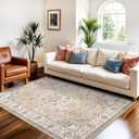 Living Room 4x6 Area Rugs: Vintage Farmhouse Washable Non-Slip Rug for Bedroom Dining Room Ultra Thin Soft Carpet for Nursery Kitchen Durable Low-Pile Neutral Floor Mat for Pet Owners(4x6 Beige)