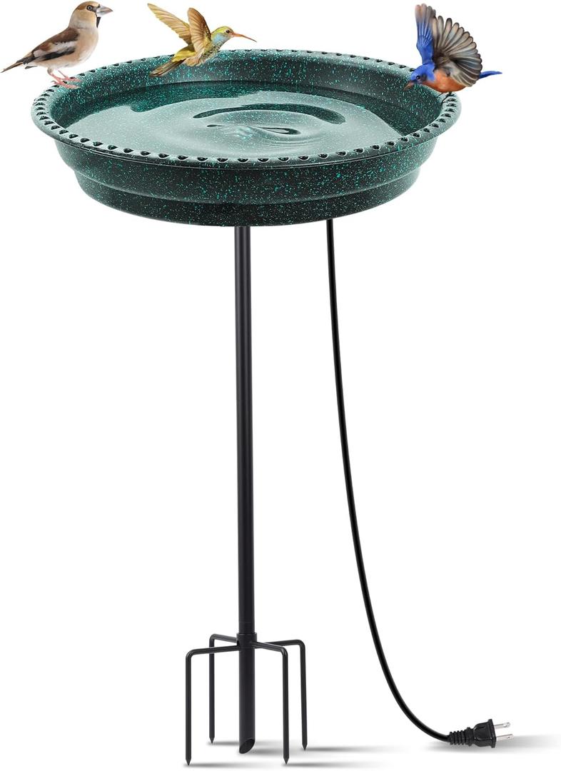 Heated Bird Bath for Outdoors for Winter, 75W Bird Bath Water Heater Bird Bath Deicer,Deep Bowl Thermostatic Control Weather Resistance with Stable Metal Pole for All Seasons(Green)
