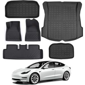KIKIMO for Tesla Model 3 Floor Mats, for Tesla Model 3 Accessories, All Weather Floor Mat Front Rear Cargo Liner Mat, Waterproof Anti-Slip Floor Mat Custom Fit for Tesla(2017-2023)