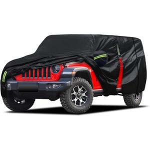 Car Cover Custom Fit for Jeep Wrangler 4 Door 2006-2025 JK JL, Migaven Waterproof Full Exterior Cover Rain Sun Protection with Door Zipper (Black)