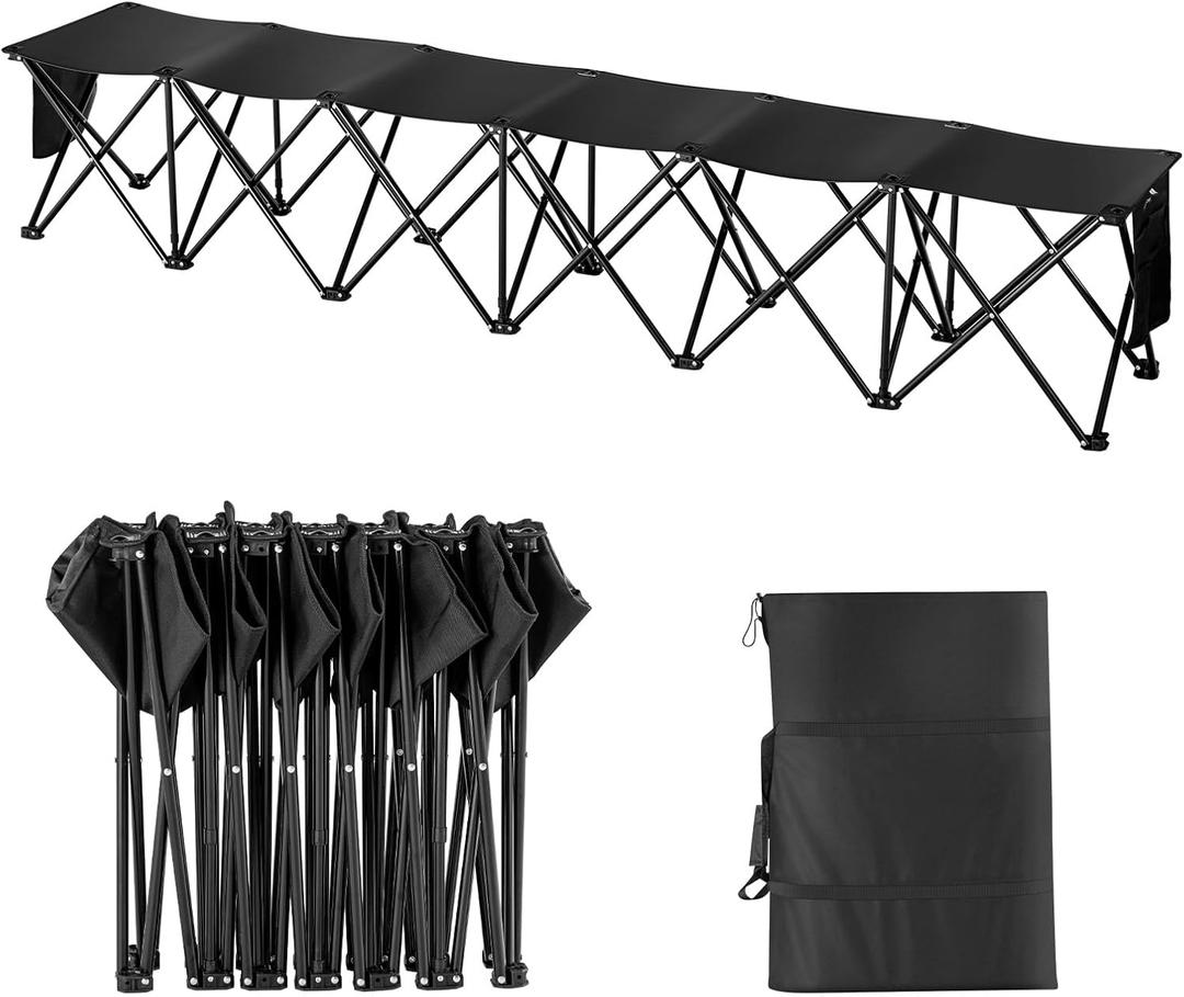 VEVOR Portable Folding Bench, 6 Seats Foldable Sideline Bench, Outdoor Camping Bench Chairs with Carry Bag, Team Sport Sideline Benches for Football, Camping, Fishing, No Assembly Instant Seating