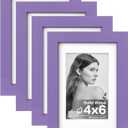 Egofine 4x6 Picture Frames 4PCS Covered by Plexiglass for Picture 3x4.5 and 3.5x5 with Mat or 4x6 whitout Mat Made of Solid Wood for Table Top Display and Wall Mounting Photo Frame, Purple